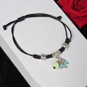 Blue Cat Glow-In-The-Dark Bracelet 😻 Black Adjustable Cord Wristband Trendy Y2K